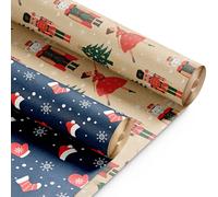 Kraft & Co 2 Pack Christmas Wrapping Paper Roll - Festive Designed Recyclable Kraft Paper, Perfect for Holiday Gifts, Arts & Crafts-Wrapping for a Merry Christmas (44.5cm x 25m) (Nutcracker)