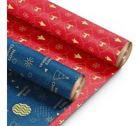 Kraft & Co 2 Pack Christmas Wrapping Paper Roll 44.5cm x 25m (Snowflake) Kraft & Co Multicolor 2 Pack