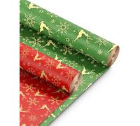 Kraft & Co 2 Pack Christmas Wrapping Paper Roll - Festive Designed Recyclable Kraft Paper, Perfect for Holiday Gifts, Arts & Crafts-Wrapping for a Merry Christmas (44.5cm x 25m) (Reindeer)