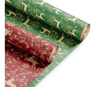 Kraft & Co 2 Pack Christmas Wrapping Paper Roll - Festive Designed Recyclable Kraft Paper, Perfect for Holiday Gifts, Arts & Crafts-Wrapping for a Merry Christmas (44.5cm x 25m) (Reindeer)