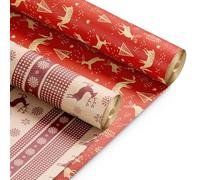 Kraft & Co 2 Pack Christmas Wrapping Paper Roll - Festive Designed Recyclable Kraft Paper, Perfect for Holiday Gifts, Arts & Crafts-Wrapping for a Merry Christmas (44.5cm x 25m) (Polar Express)
