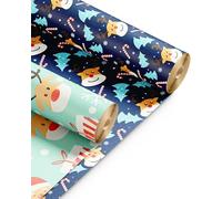 Kraft & Co 2 Pack Christmas Wrapping Paper Roll - Festive Designed Recyclable Kraft Paper, Perfect for Holiday Gifts, Arts & Crafts-Wrapping for a Merry Christmas (44.5cm x 25m) (Candy Cane New)