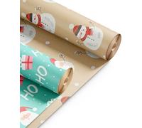 Kraft & Co 2 Pack Christmas Wrapping Paper Roll - Festive Designed Recyclable Kraft Paper, Perfect for Holiday Gifts, Arts & Crafts-Wrapping for a Merry Christmas (44.5cm x 25m) (Santa New)
