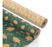 Kraft & Co 2 Pack Wrapping Paper Roll - Festive Designed Recyclable Kraft Paper, Perfect for Holiday Gifts, Arts & Crafts-Wrapping for a Merry Christmas (44.5cm x 25m) (Merry Chirstmas)