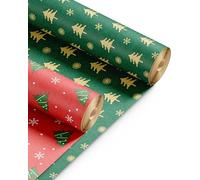 Kraft & Co 2 Pack Christmas Wrapping Paper Roll - Recyclable Kraft Paper, Perfect for Holiday Gifts, Arts & Crafts - Festive Design Gift Wrap (44.5cm x 25m) (Christmas Tree New) (50m total)