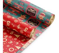 Kraft & Co 2 Pack Wrapping Paper Roll - Festive Designed Recyclable Kraft Paper, Perfect for Holiday Gifts, Arts & Crafts-Wrapping for a Merry Christmas (44.5cm x 25m) (Merry Chirstmas)