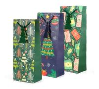 Kraft & Co. 3 Pack Christmas Wine Bottle Gift Bags, 200gsm Kraft Paper with Rope Handles, Eco-Friendly Recyclable Holiday Packaging, Fits Standard Wine Bottles, Joy