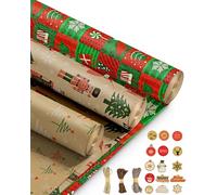 Kraft & Co - 3 Pack Kraft Christmas Wrapping Paper Rolls 69cm x 8m, Recycled & Eco-Friendly Gift Wrap with 15 Tags & 3-Color Twine, Christmas Wrap Tear-Resistant, Sustainable Packaging, Total 24m Rol