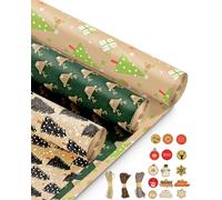Kraft & Co - 3 Pack Kraft Christmas Wrapping Paper Rolls 69cm x 8m, Recycled & Eco-Friendly Gift Wrap with 15 Tags & 3-Color Twine, Christmas Wrap Tear-Resistant, Sustainable Packaging, Total 24m Rol