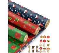 Kraft & Co - 3 Pack Kraft Christmas Wrapping Paper Rolls 69cm x 8m, Recycled & Eco-Friendly Gift Wrap with 15 Tags & 3-Color Twine, Christmas Wrap Tear-Resistant, Sustainable Packaging, Total 24m Rol