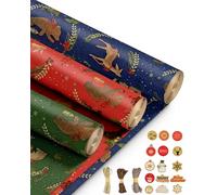 Kraft & Co - 3 Pack Kraft Christmas Wrapping Paper Rolls 69cm x 8m, Recycled & Eco-Friendly Gift Wrap with 15 Tags & 3-Color Twine, Christmas Wrap Tear-Resistant, Sustainable Packaging, Total 24m Rol