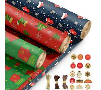 Kraft & Co 3 Pack Kraft Christmas Wrapping Paper Rolls, 69x8cm, Christmas Stocking Kraft & Co Multicolor 3 Pack