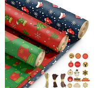 Kraft & Co 3 Pack Kraft Christmas Wrapping Paper Rolls (Christmasstocking)