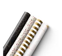 Kraft & Co 4 pack 44cm x 5M of Gift Wrapping Paper, Quality Festive Designed Kraft Paper, Eco-Friendly, Recyclable Wrapping Paper Ideal for Gifts, Arts & Crafts (20M Total) - Traditional