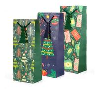 Kraft & Co Christmas Wine Bottle Bag, 3 Design, Joy, Festive, Sparkle, Pack Of 3