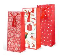 Kraft & Co Christmas Wine Bottle Bag, 3 Design, Joy, Festive, Sparkle, Pack Of 3