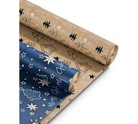 Kraft & Co Christmas Wrapping Paper Roll - 2 Pack, 44.5cm x 25m - Jingle