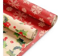 Kraft & Co Christmas Wrapping Paper Rolls - 2 Pack Thick Paper Sheets 44.5cm x 25m - Kraft Xmas Gift Wrap - Festive Eco Friendly Wrapping Papers for Christmas Gifts-Arts and Crafts-50m Total