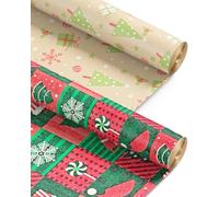 Kraft & Co Christmas Wrapping Paper Rolls - 2 Pack Thick Paper Sheets 44.5cm x 25m - Kraft Xmas Gift Wrap - Festive Eco Friendly Wrapping Papers for Christmas Gifts-Arts and Crafts-50m Total