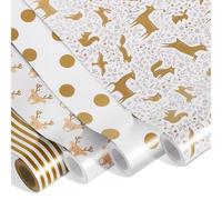 Kraft & Co Christmas Wrapping Paper Rolls - 4 Pack (69cm x 8M Each) Recyclable Kraft Xmas Gift Wrap, Festive Eco-Friendly Wrapping Paper for Christmas Gifts, Arts & Crafts (32M Total)