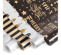 Kraft & Co Christmas Wrapping Paper Rolls - 4 Pack (69cm x 8M Each) Recyclable Kraft Xmas Gift Wrap, Festive Eco-Friendly Wrapping Paper for Christmas Gifts, Arts & Crafts (32M Total)