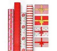 Kraft & Co Christmas Wrapping Paper Rolls - 4 Pack Thick Paper Sheets 69 cm x 8 m - Kraft Xmas Gift Wrap - Festive Eco Friendly Wrapping Papers for Christmas Gifts Wrap - Arts and Craft - 32 m Total