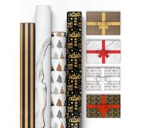 Kraft & Co Christmas Wrapping Paper Rolls - 4 Pack Thick Sheets 69cm x 8M, Kraft Xmas Gift Wrap, Festive Eco-Friendly Wrapping Paper for Christmas Gifts Wrap, Arts & Craft, 32M Total