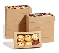 Kraft Cookie Boxes, 25 PCS Bakery Boxes with Window, 17.8 x 11 x 3.8 cm Gift Giving Dessert Box, Small Cookie Box Gift Giving for Pastry Biscuit Pie Donuts Candy (25, Brown, 17.8 x 11 x 3.8 cm)