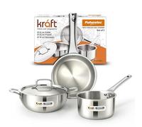 Kraft Futuretec Triply Stainless Steel Cookware Set | 4 Pc Triply Cookware Set | Extra Deep Kadai with Lid 3.2L, Frypan 22 cm, Saucepan (16 cm, 1.6L) | Gas, Induction, Oven Friendly | 5 Year Warranty