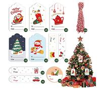 Kraft Gift Tags, 50 PCS Christmas Kraft Paper Tags with String, White 7 X 4 CM Parcel Labels for Presents, Gift Bags Wrapping, Christmas DIY Crafts