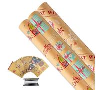 Kraft Gift Wrapping Paper Rolls, 3 Rolls 43cm*6M Christmas Wrapping Paper Roll with Tags and Ribbon,Suitable for Xmas, Birthday, Party,Wedding,Baby Shower,Festival Gift Decorations