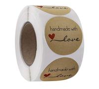 Kraft Handmade with Love Stickers - Round DIY Baking Stickers, 1.5 Inch Self-Adhesive Labels Roll, Decor Tags for Bags or Gifts, 1 Roll 500Pcs
