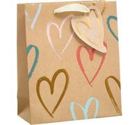 Kraft Hearts Design Medium Gift Bag For Birthdays, Thank You, Congratulations, Anniversary, Valentine's