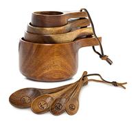 Kraft Kitchen Wooden Measuring Cups and Spoons Set - Wood Measuring Cups, Wooden Measuring Spoons Set, Wood Kitchen Accessories, Cute Measuring Cups, Measuring Set for Dry Ingredients