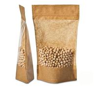 KRAFT PAPER BAG WINDOW STAND UP POUCH ZIP LOCK RESEALABLE HEAT SEAL DISPLAY FOOD SAFE STORAGE SEALABLE POUCHES (25, 18 x 9 x 29 cm - 1000ml)