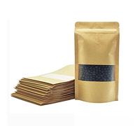 Kraft Paper Bags with Window, Reusable Ziplock Food Storage Bag, Waterproof Self-sealing Stand Up Pouch Bags Brown Paper Bag for Cookies Candy Tea Coffee Beans Seeds (50pcs, 12 x 20 cm)