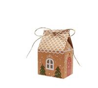 Kraft Paper Gift Boxes With Gingerbread House Design-Snowy Roof,Icing Dots&Candy Cane Patterns,Twine Closure For Christmas