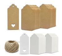 Kraft Paper Gift Tags - 200 PCS Blank Labels, DIY Hollow Heart Shapes, Christmas Craft Hang Tags with 30 M Jute Twine - 100 White + 100 Brown