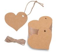 Kraft Paper Heart Shaped Gift Tags, 100Pcs Heart Gift Tags with String 2.5X2.1 in Blank Wedding Favor Hang Tag Party Favors Hangtag Gifts Wrapping Tag for Birthday, Valentine's, Mother's Day, Wedding