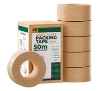 Kraft Paper Packaging Tape, 4.8Cm X 500Cm Brown Recyclable Adhesive Strong Sticky Eco Friendly Kraft Paper Packing Tape 6 Rolls