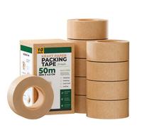 Kraft Paper Packaging Tape, 4.8Cm X 500Cm Brown Recyclable Adhesive Strong Sticky Eco Friendly Kraft Paper Packing Tape 10 Rolls