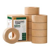 Kraft Paper Packing Tape 10 Rolls With Industrial Strength Long 50m x 48mm Suitable For Carton Sealing Brown Eco Friendly Tear Resistant Adhesive For Secure Moving Mailing Storage And Shipping Needs