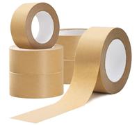 Kraft Paper Packing Tape 48mm x 50m Parcel Tape, Paper Tape for Strong Parcel Packaging Tapes Biodegradable Recyclable Eco Friendly Writable Packing Tape Parcel Packaging, Masking Moving Brown 6 Rolls