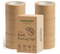 Kraft Paper Packing Tape 48mm x 50m Parcel Tape, Paper Tape for Strong Parcel Packaging Tapes Biodegradable Recyclable Eco Friendly Writable Packing Tape Parcel Packaging, Masking Moving Brown 12 Roll