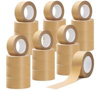 Kraft Paper Packing Tape 48mm x 50m Parcel Tape, Paper Tape for Strong Parcel Packaging Tapes Biodegradable Recyclable Eco Friendly Writable Packing Tape Parcel Packaging, Masking Moving Brown 24 Roll