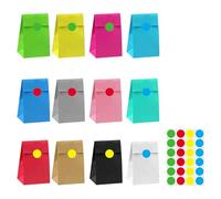 Kraft Paper Party Bags for Kids Partys, 24 PcsPaper Gift Bags with Handles, Colourful Gift Bag for Treat Goodie Candy Party Favor Paper Bag in Birthdays Halloween Parties, with 24 Stickers