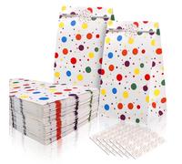 Kraft Paper Party Bags for Presents: 50PCS Rainbow Polka Dot Small Gift Bags for Kids Party, 5.12×3.15×9.45in, for Food Candy Sandwich, for Christmas Halloween Wedding Graduation