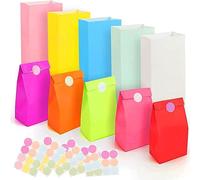 Kraft Paper Party Bags - Pack of 50 With Stickers for Candy, Goodie Treats, Favors - Kids Birthday, Baby Showers, Weddings, Christmas, Celebrations