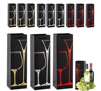 Kraft Paper Wine Bottle Bags with Strong Rope Handles,12 Pack Black Bottle Bags for Wine,Whiskey,Champagne,Reusable Wine Tote Bag Single Wine Bottle Gift Bags for Christmas Wedding Birthday Party