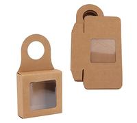 Kraft Paper Wine Bottle Box with Hanging Hook Window Folding Gift Boxes Empty Wine Bottles Decoration Bottle Hanger Box of 25